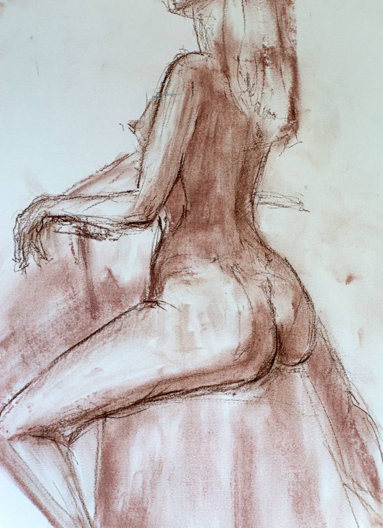 Original Figurative Nude Drawing by Oleksandra Skrypchenko