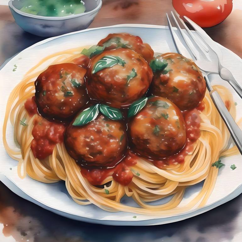 National Spaghetti Day C - January 4 - Watercolor & Pen Painting by ...