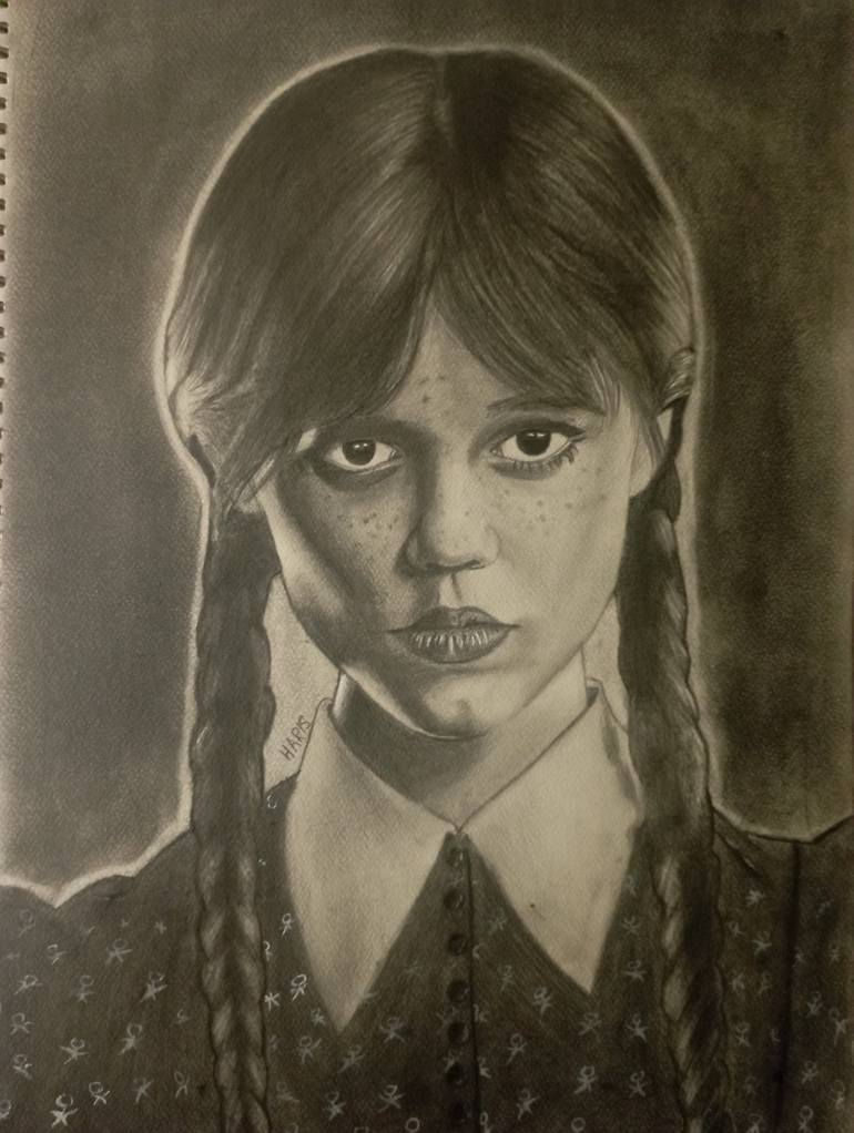 Jenna Ortega (Wednesday Addams) Drawing by Haris Ikram | Saatchi Art