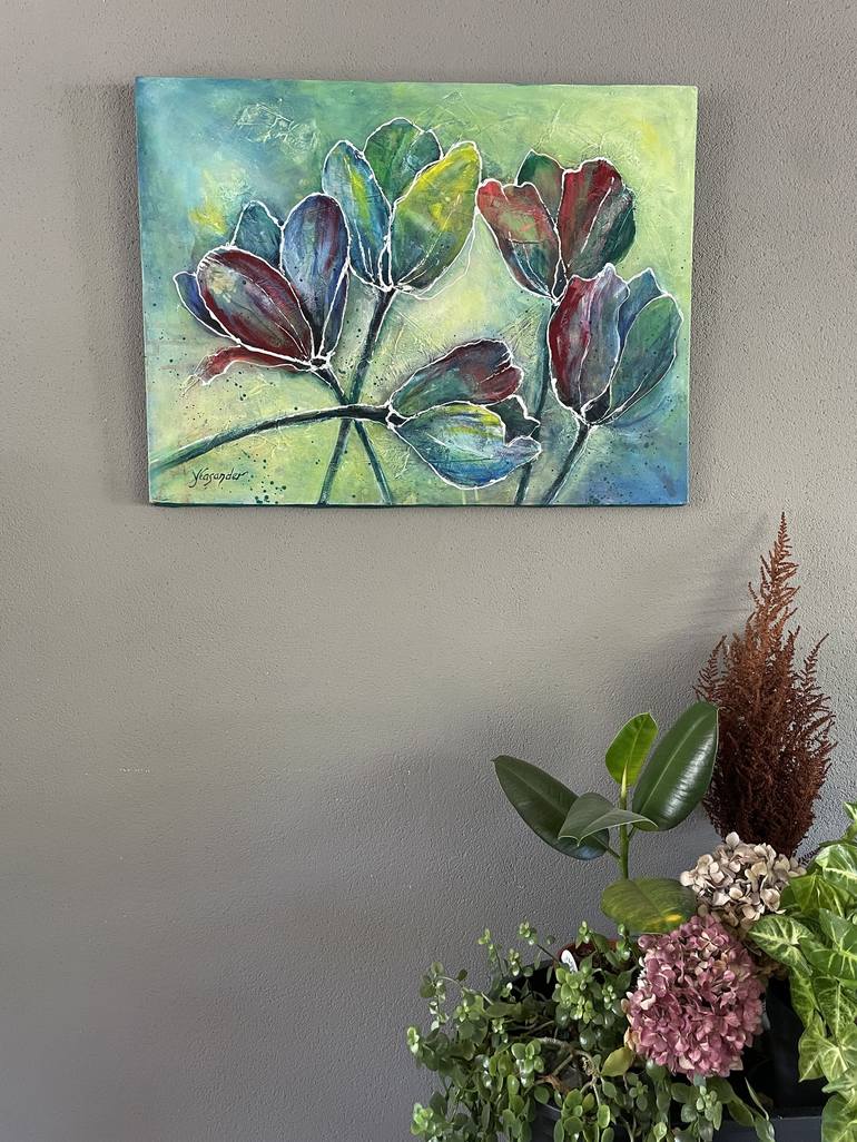 Original Abstract Floral Mixed Media by Yvonne Casander