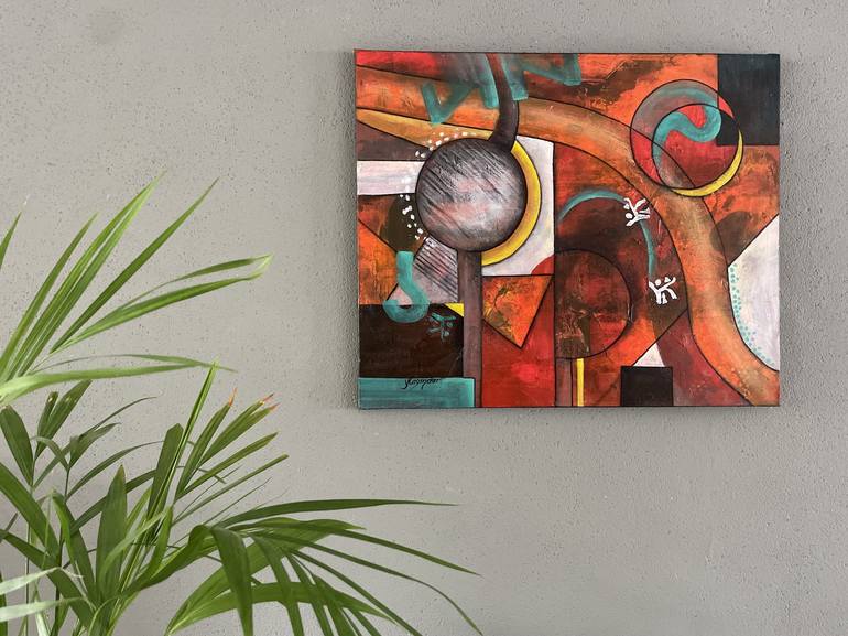 Original Geometric Abstract Painting by Yvonne Casander