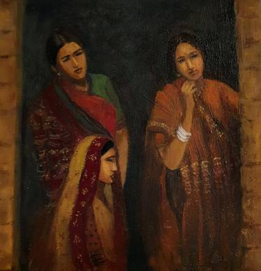 Three Women in sarees, Indian ethnic artwork thumb