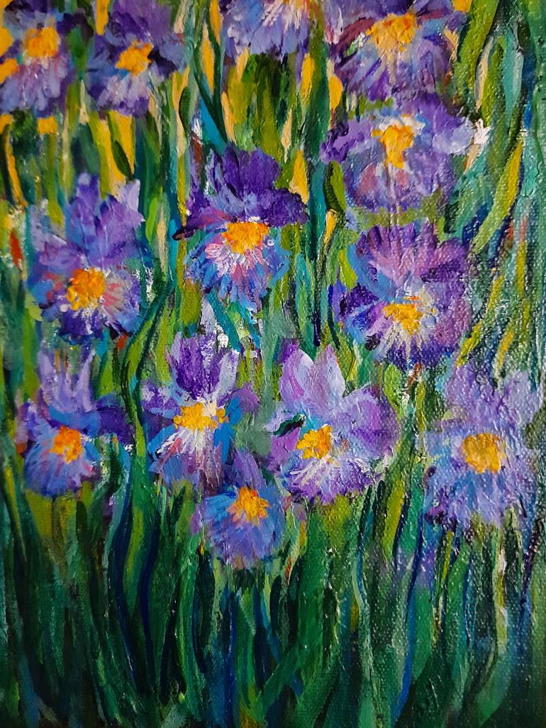 Garden Irises Acrylic canvas painting Painting by Asha Shenoy