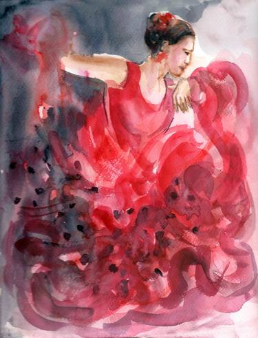 Flamenco frenzy, watercolor dancer painting thumb