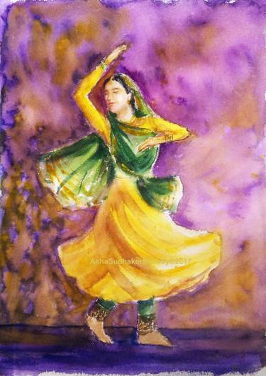 Indian Kathak Dancer 2 Watercolor painting thumb