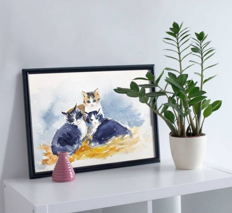 Original Cats Painting by Asha Shenoy 