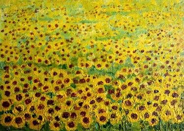 Sunflower fields of Holland, Miniature canvas painting thumb