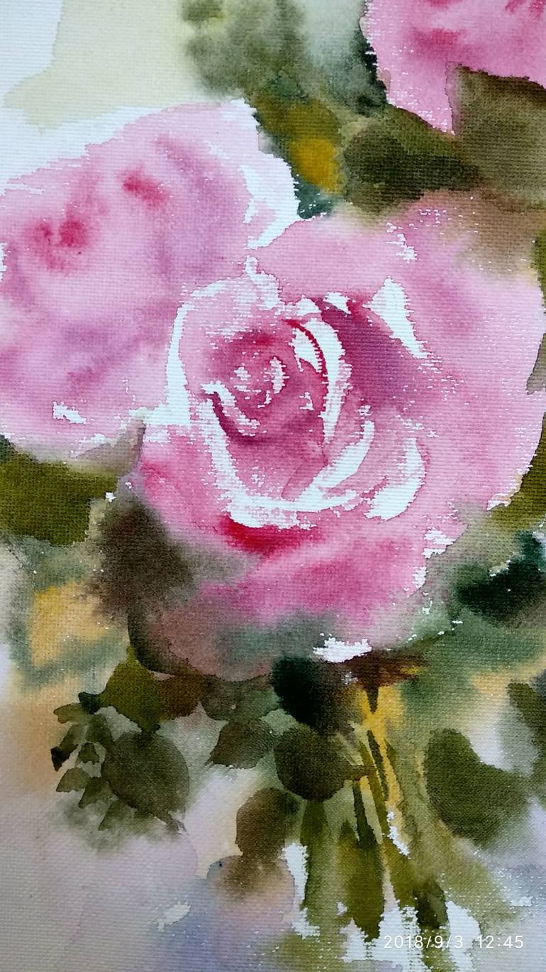 Original Art Deco Floral Painting by Asha Shenoy 