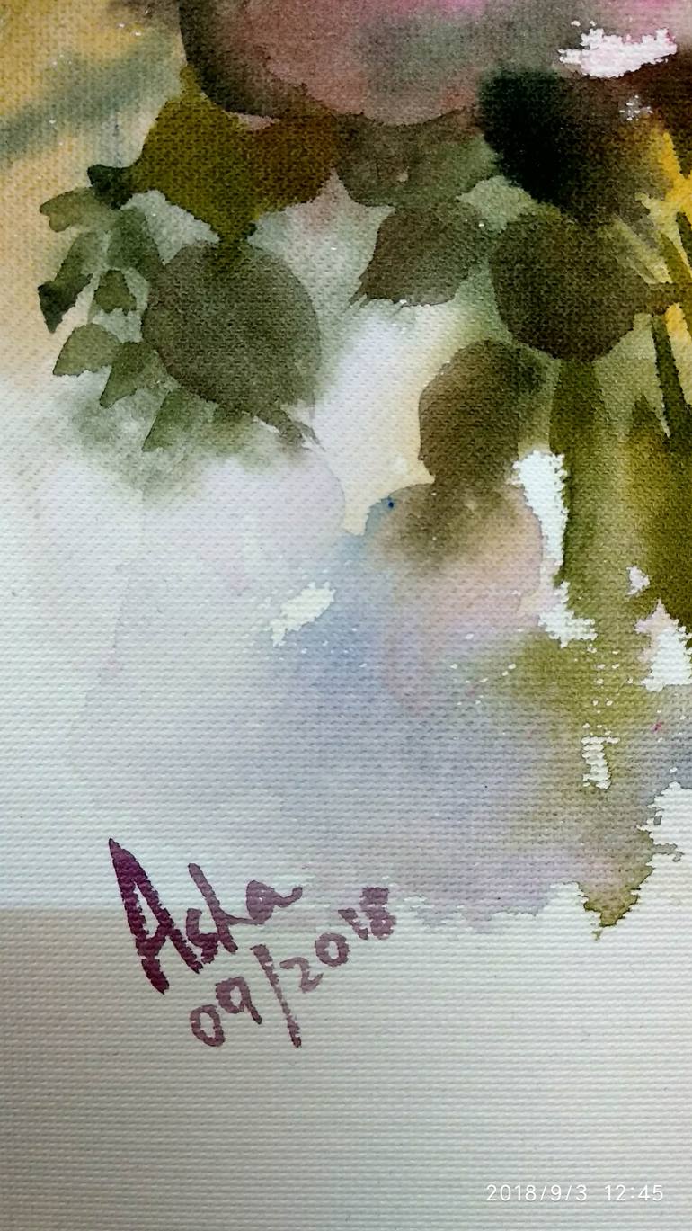 Original Art Deco Floral Painting by Asha Shenoy 