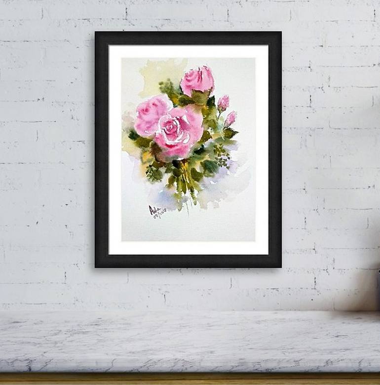 Original Art Deco Floral Painting by Asha Shenoy 
