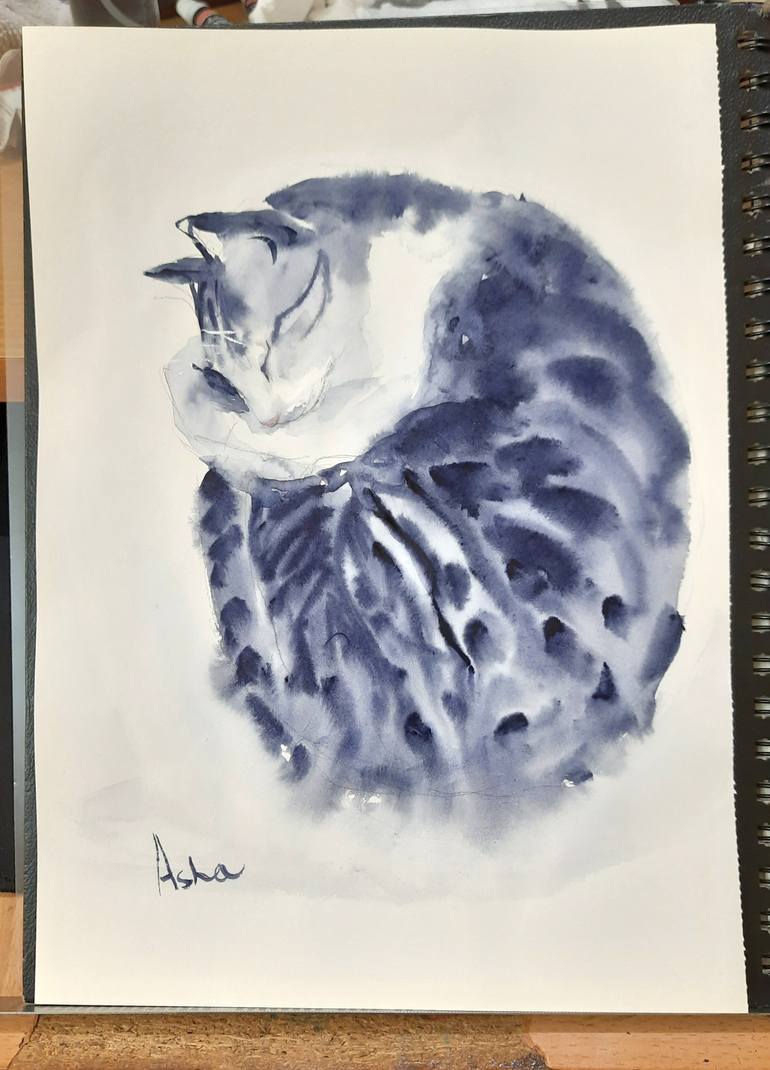 Original Black & White Cats Painting by Asha Shenoy 