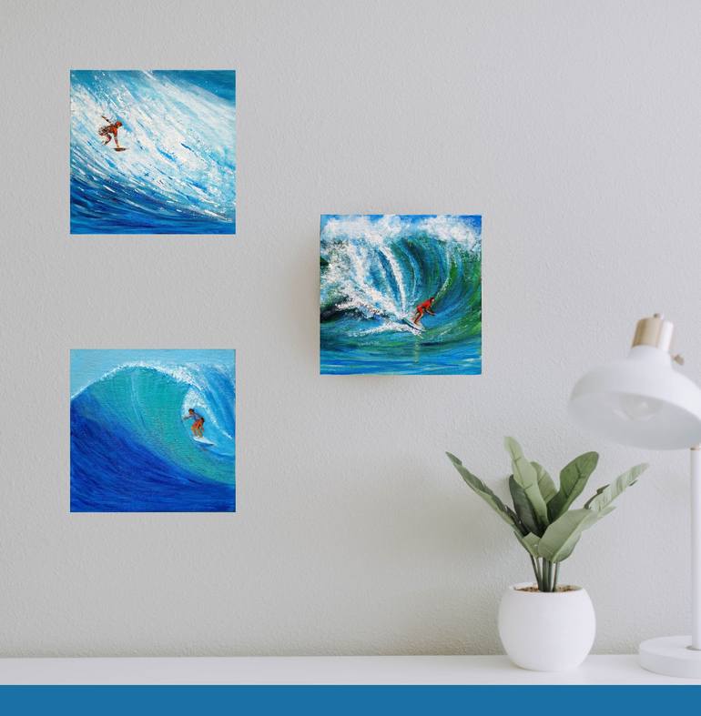 Original Beach Painting by Asha Shenoy | Contemporary Art on Canvas | Summer Surfers set of three paintings