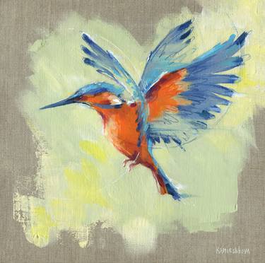 KINGFISHER, ACRYLIC PAINTING ON LINEN CANVS BOARD thumb