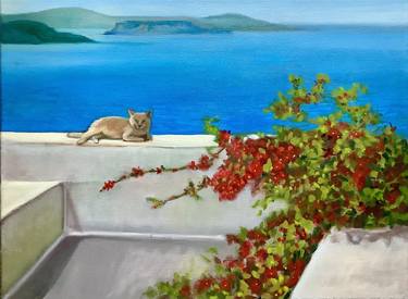 Cat on the wall by the Aegean thumb