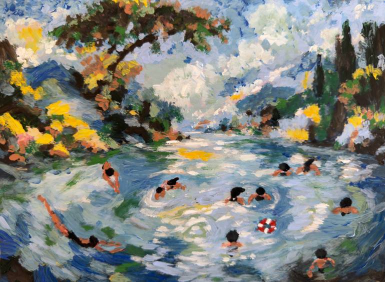 Original Landscape Painting by Katerina Papategou | Expressionism Art on Paper | "Where the water remember"
