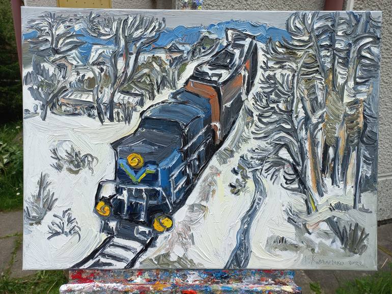 Original Expressionism Train Painting by Andrey Kovalenko