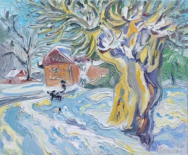 Winterscape Original oil Painting Textured Wall Decor Farmhouse thumb