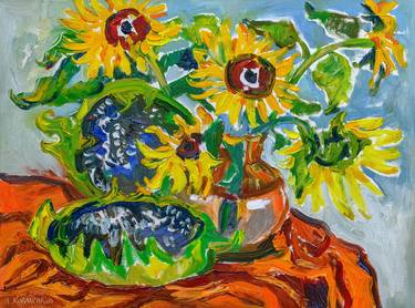 Sunflowers Large Oil Painting Original Artwork Colorful thumb