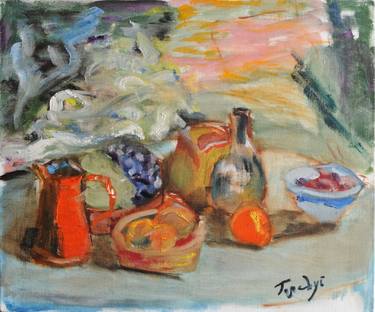 Still life with a blue tablecloth thumb