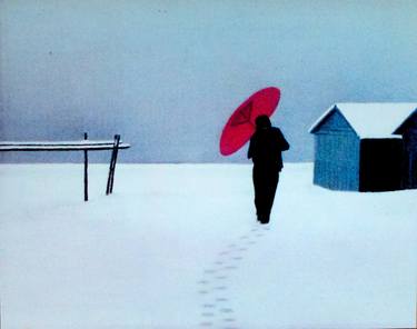 Woman in the Snow, Red Umbrella, Hokkaido, Japan thumb