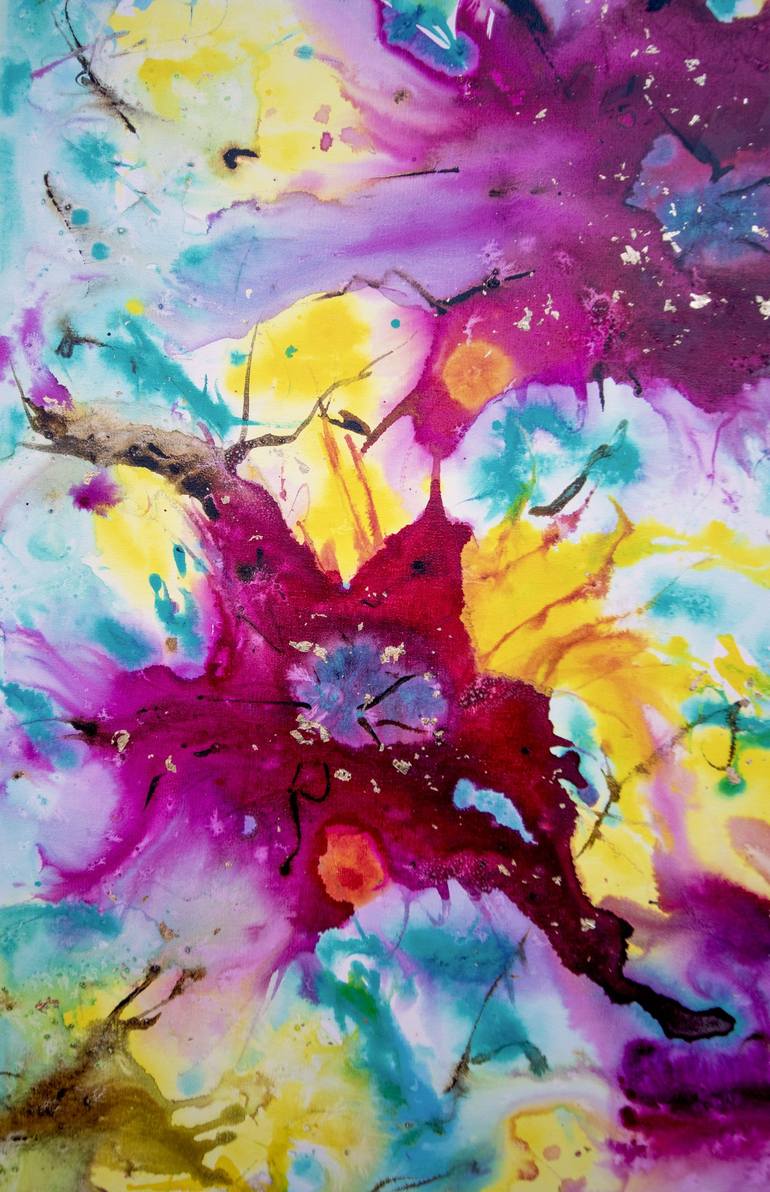 Original Abstract Floral Painting by Francoise Lama-Solet