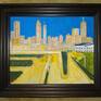 Atlanta Skyline at Night framed in a black wood frame.