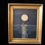 Moon at Twilight framed in a wood gold leaf frame.
