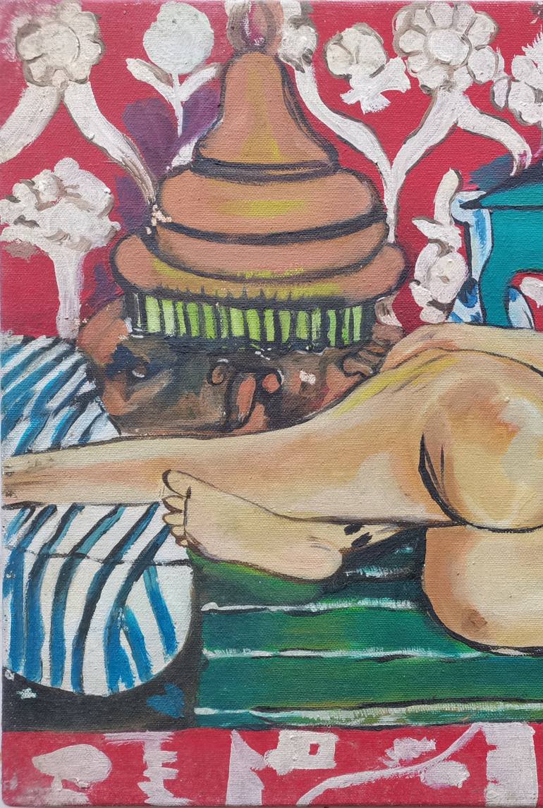 Original Art Deco Nude Painting by Tharuka Peiris