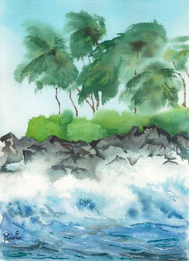 Coastal waves and palm trees thumb