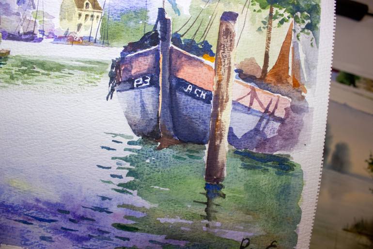 Original Fine Art Boat Painting by Eugene Popov