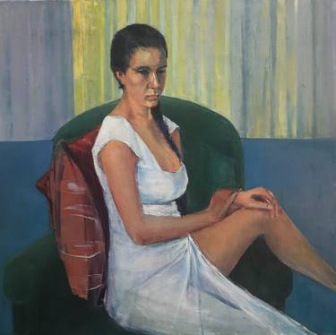 Sitting Woman in White Dress thumb