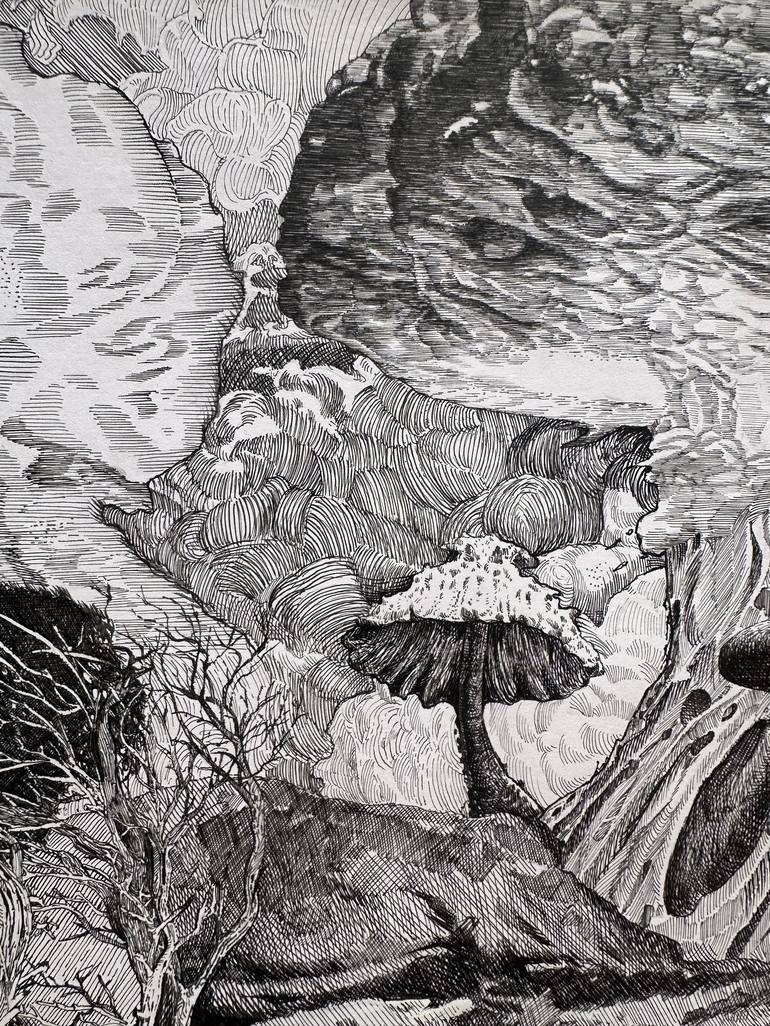 Original Black & White Landscape Drawing by Pongtep Mattigo