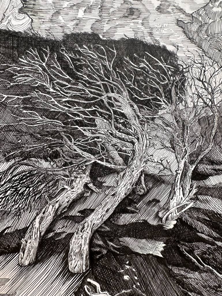 Original Black & White Landscape Drawing by Pongtep Mattigo