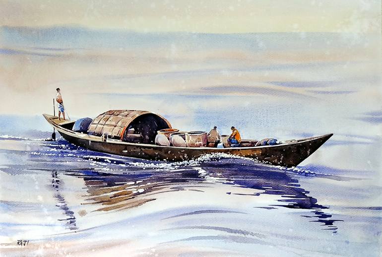 Original Contemporary Boat Paintings by Raji Pavithran