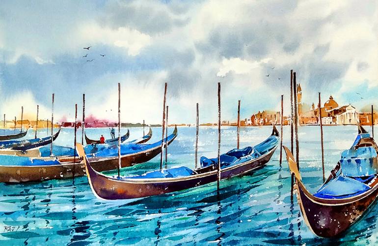 Original Impressionism Boat Paintings by Raji Pavithran