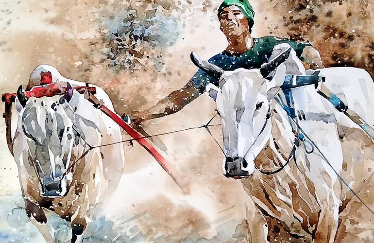 Original Conceptual Rural Life Painting by Raji Pavithran