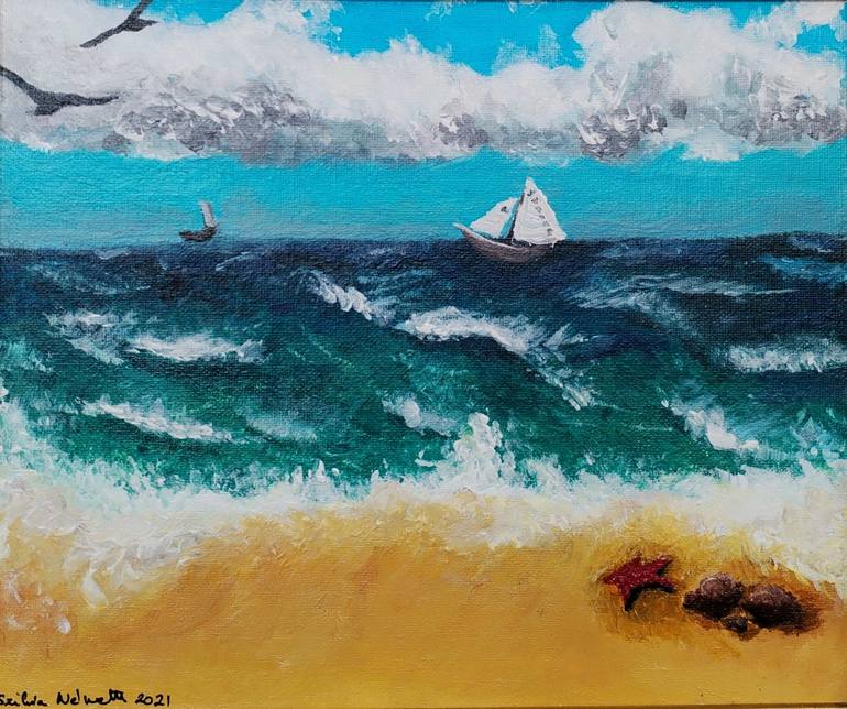 Original Fine Art Seascape Painting by Szilvia Nemeth