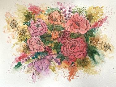 Original Abstract Floral Mixed Media by Tiffany Chen