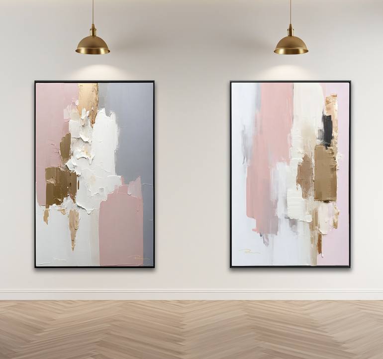 Original Abstract Painting by Indie Ru | Abstract Art on Canvas | Pink and Gold Abstract Set of 2