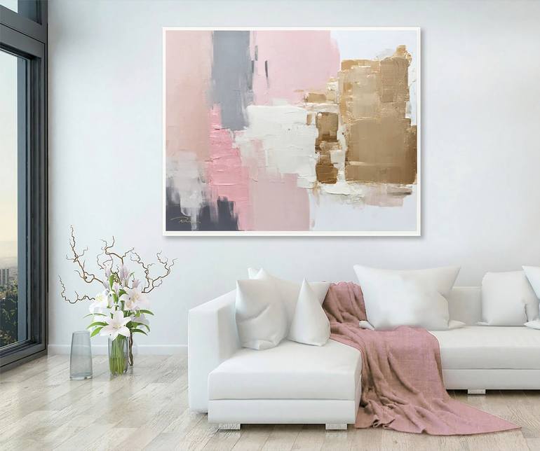 Original Abstract Painting by Indie Ru | Abstract Art on Canvas | Powder Pink and Gold Abstract