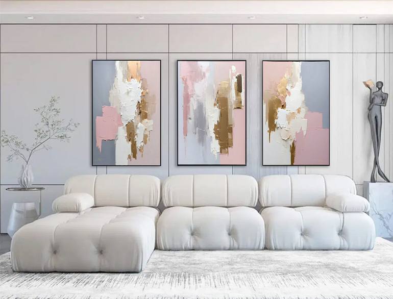 Original Abstract Painting by Indie Ru | Abstract Art on Canvas | Pink and Gold Abstract Set of 3