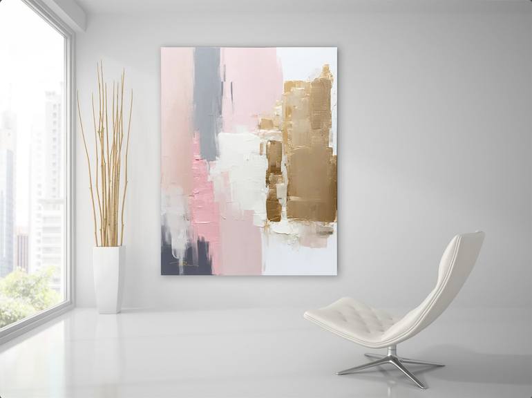 Original Landscape Painting by Indie Ru | Abstract Art on Canvas | Pink and Gold Abstract Landscape