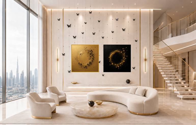 Original Abstract Painting by Indie Ru | Abstract Art on Canvas | Abstract Gold and Black Butterfly Set