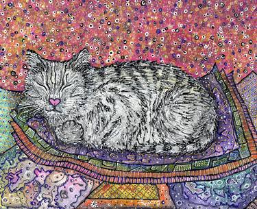 Original Contemporary Cats Mixed Media by Rufana Dunyamaliyeva