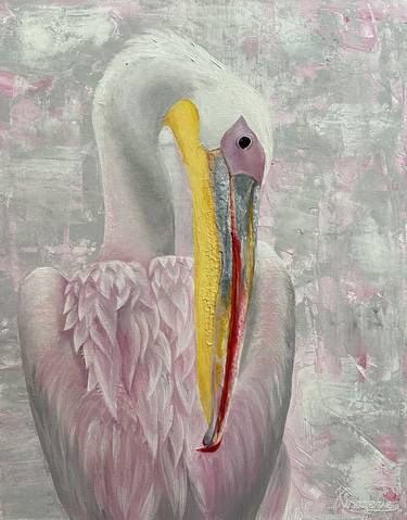 pelican on a pink background thumb