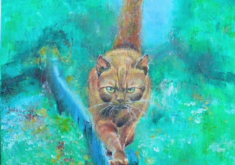 Original Impressionism Cats Painting by Antonietta Campana