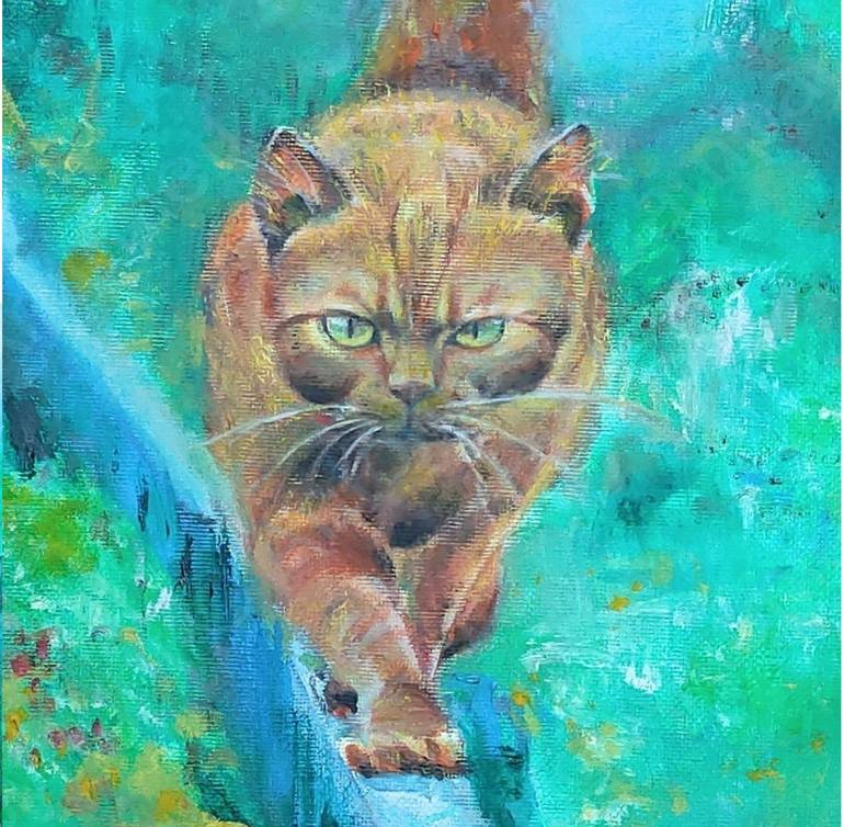 Original Impressionism Cats Painting by Antonietta Campana