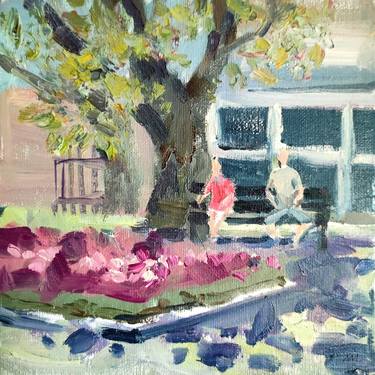 Original oil painting couple in summer park thumb