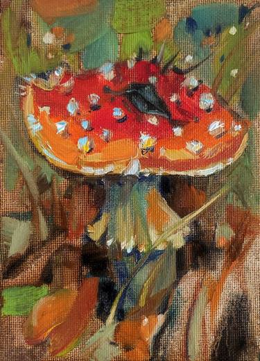Original oil painting mushroom Fly agaric. Cottagecore style thumb