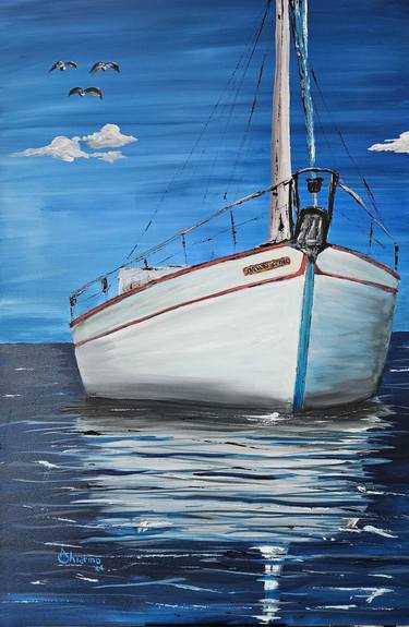 Original Impressionism Boat Painting by Armando Chiarino